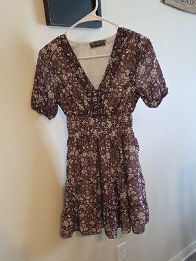 Smocked Waist Floral Mini Dress in Plum